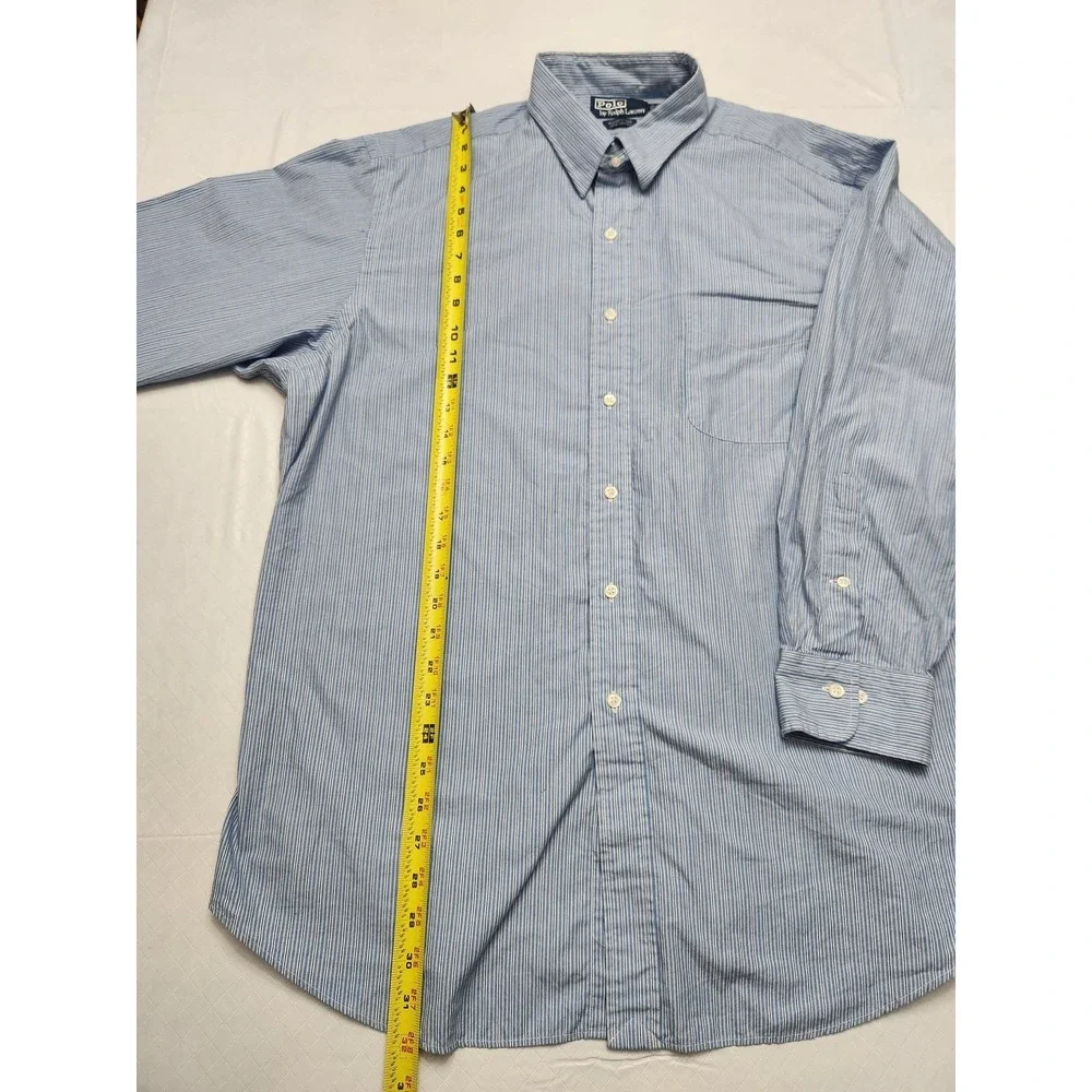 Polo Ralph Lauren Shirt‎ Mens 17.5 32 33 Blue White Stripe Alcott Tab Collar